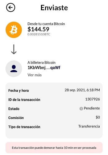 errores al transferir fondos en wallets